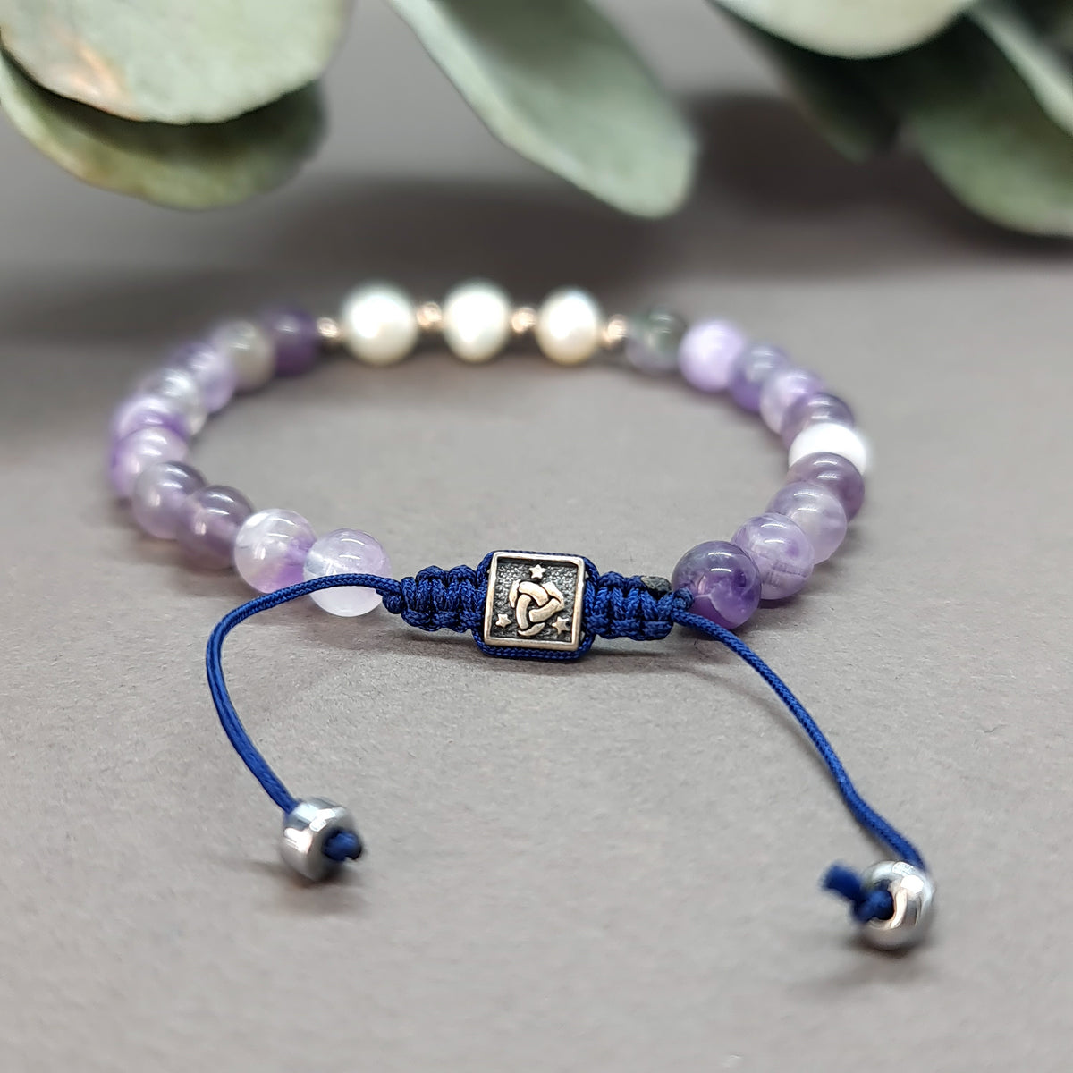 Amethyst & Pearl Bracelet with Silver Clasp