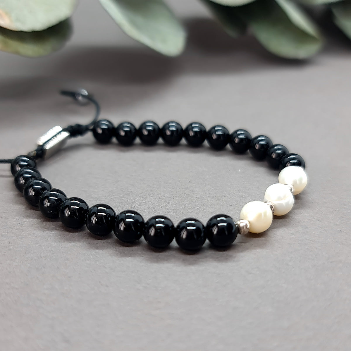 Onyx & Pearl Sterling Silver Bracelet
