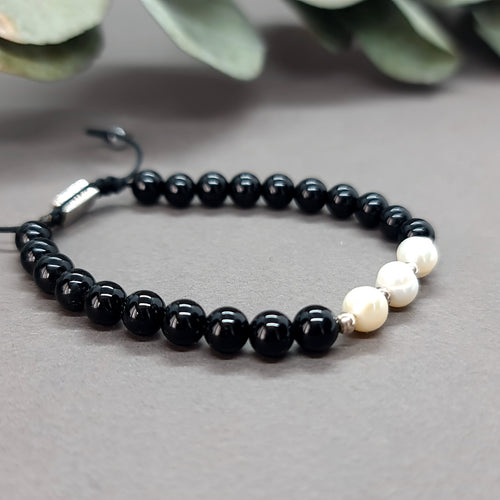 Onyx & Pearl Sterling Silver Bracelet