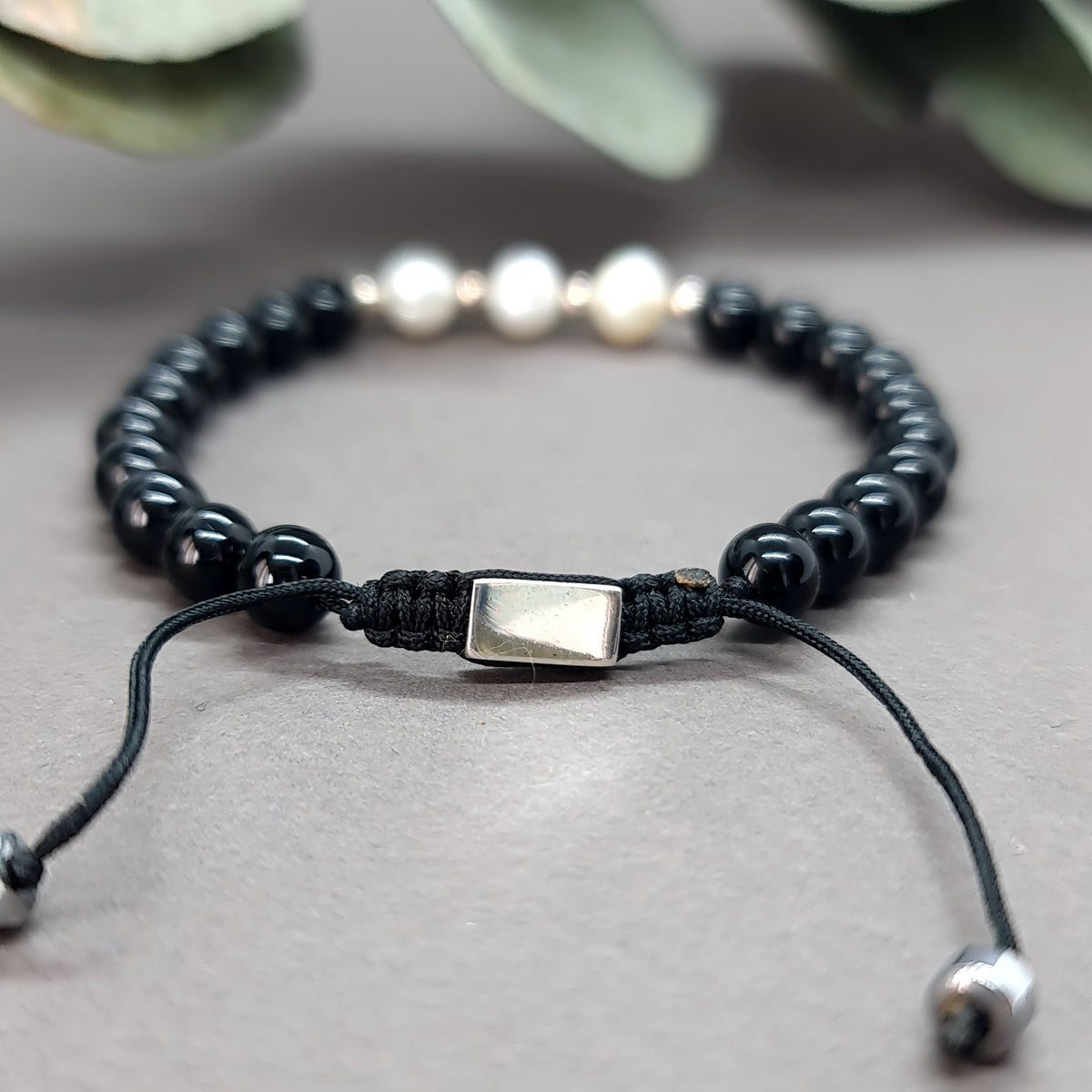 Onyx & Pearl Sterling Silver Bracelet
