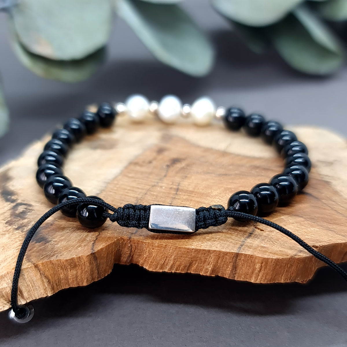 Onyx & Pearl Sterling Silver Bracelet