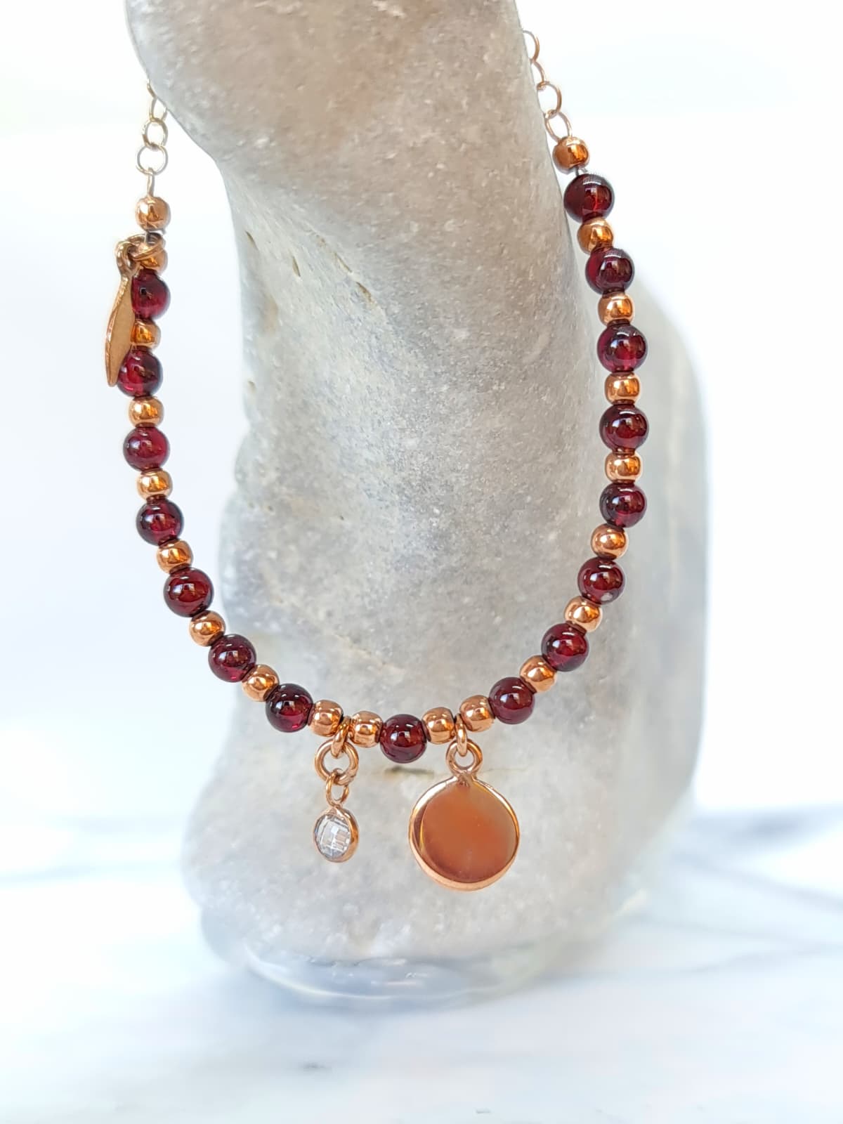 925 sterling silver with 14K rose gold vermeil and agate stone